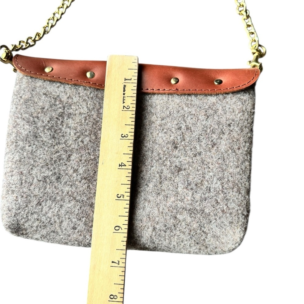 Sword & Plough Wool Felt Leather Crossbody Bag Chain Strap Small Purse - Picture 7 of 8